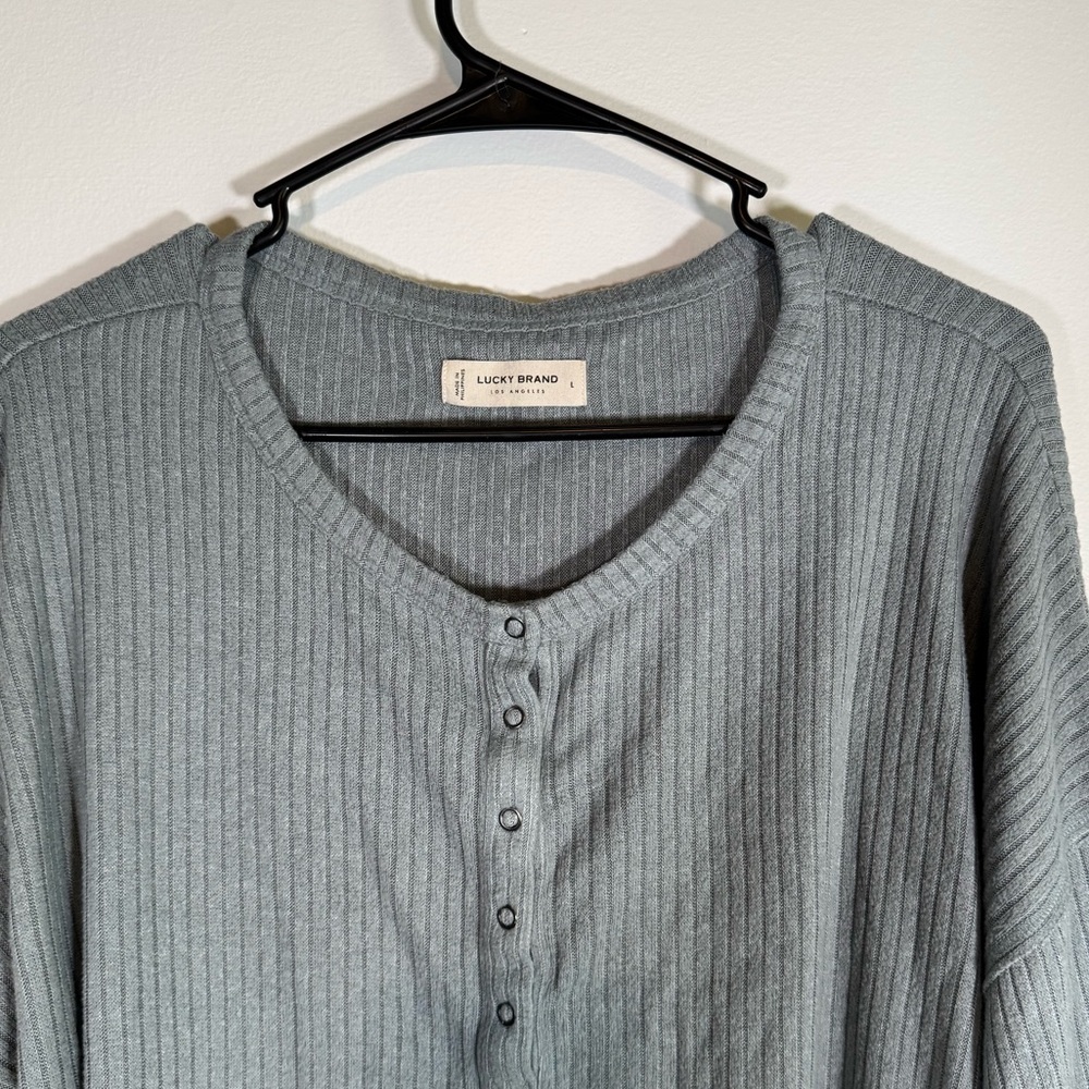 Lucky Brand Blue Waffle Knit Long Sleeve Henley Top Size Large - Picture 5 of 6